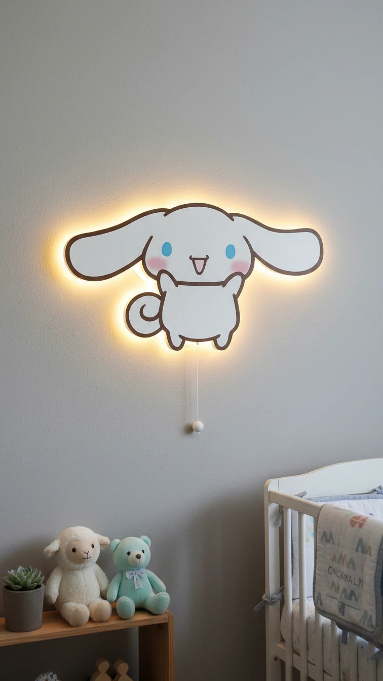 Cinnamoroll Pilli Led Işıklı Bebek Odası Ahşap Duvar Dekoru - Gece Lambası – kız çocuk elbisesi