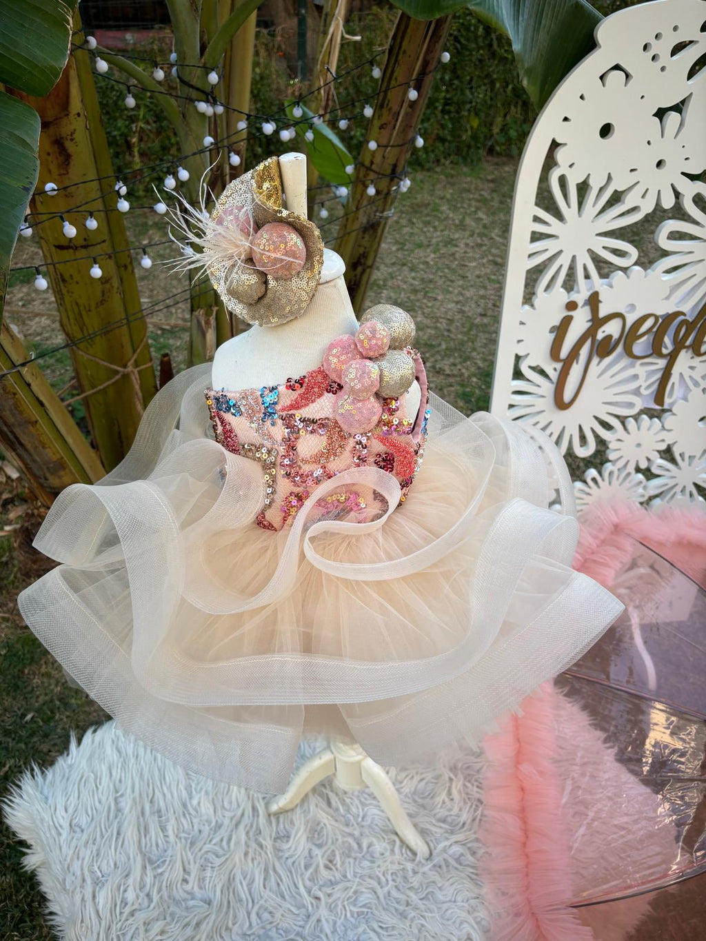 Somon Ponponlu Kız Çocuk Abiye - Bebek Parti Kostümü - ipeqakids – kız çocuk elbisesi