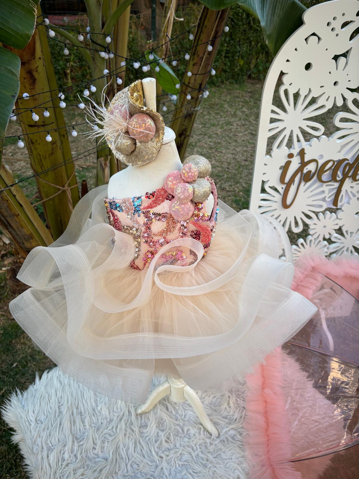 Somon Ponponlu Kız Çocuk Abiye - Bebek Parti Kostümü - ipeqakids – kız çocuk elbisesi