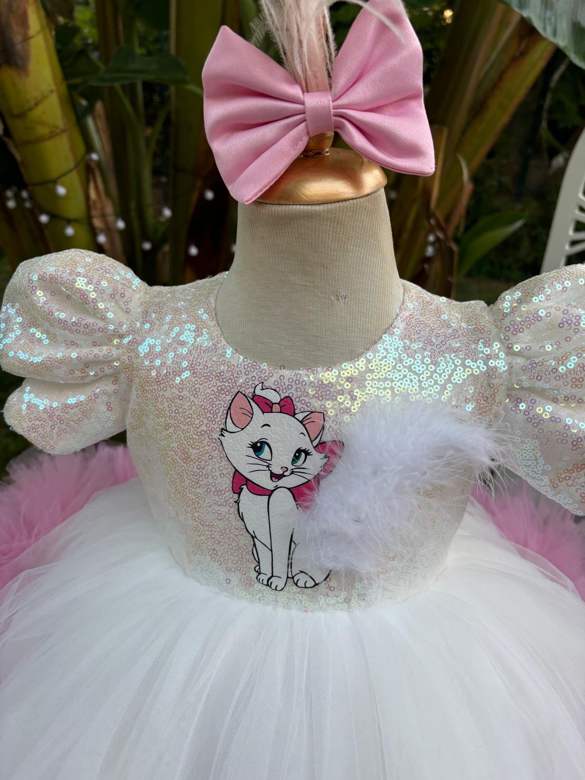 Kedili Tüylü Kız Çocuk Abiye - Bebek Doğum Günü Elbisesi - ipeqakids – kız çocuk elbisesi