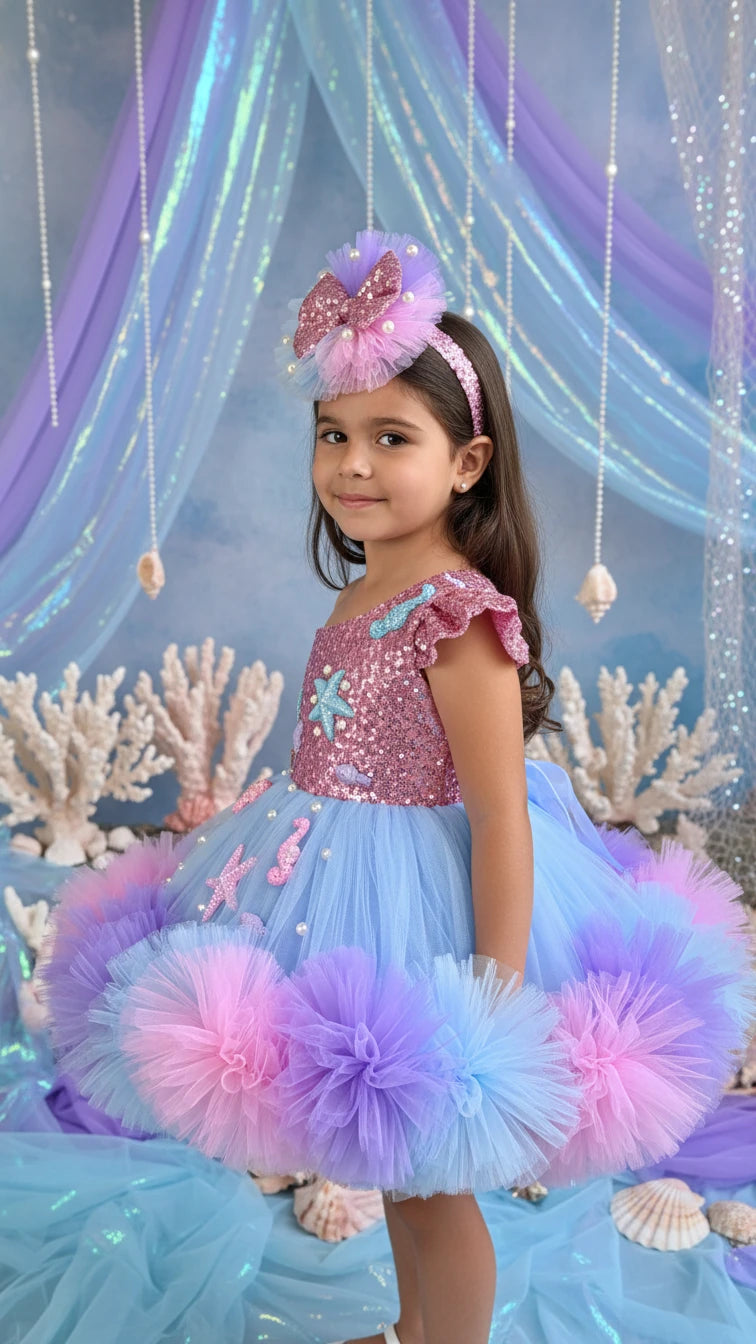 Deniz kızı Temalı Doğumgünü Parti Elbisesi - Bebek Parti Kostümü - ipeqakids – kız çocuk elbisesi