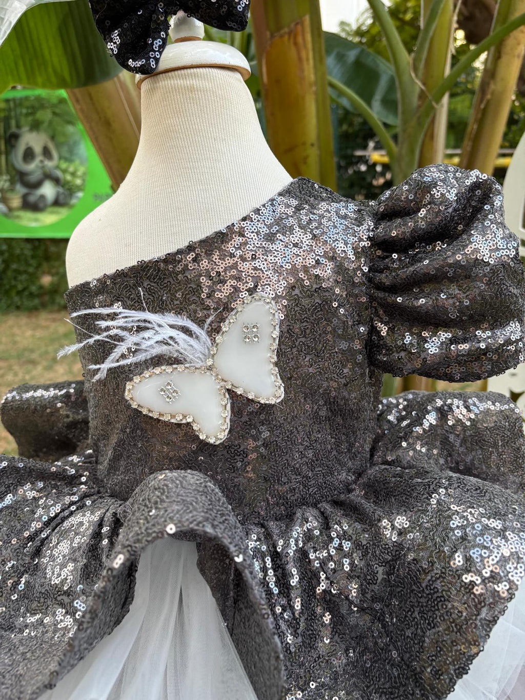 Antrasit Payetli Kız Çocuk Abiye - Bebek Doğum Günü Elbisesi - ipeqakids – kız çocuk elbisesi