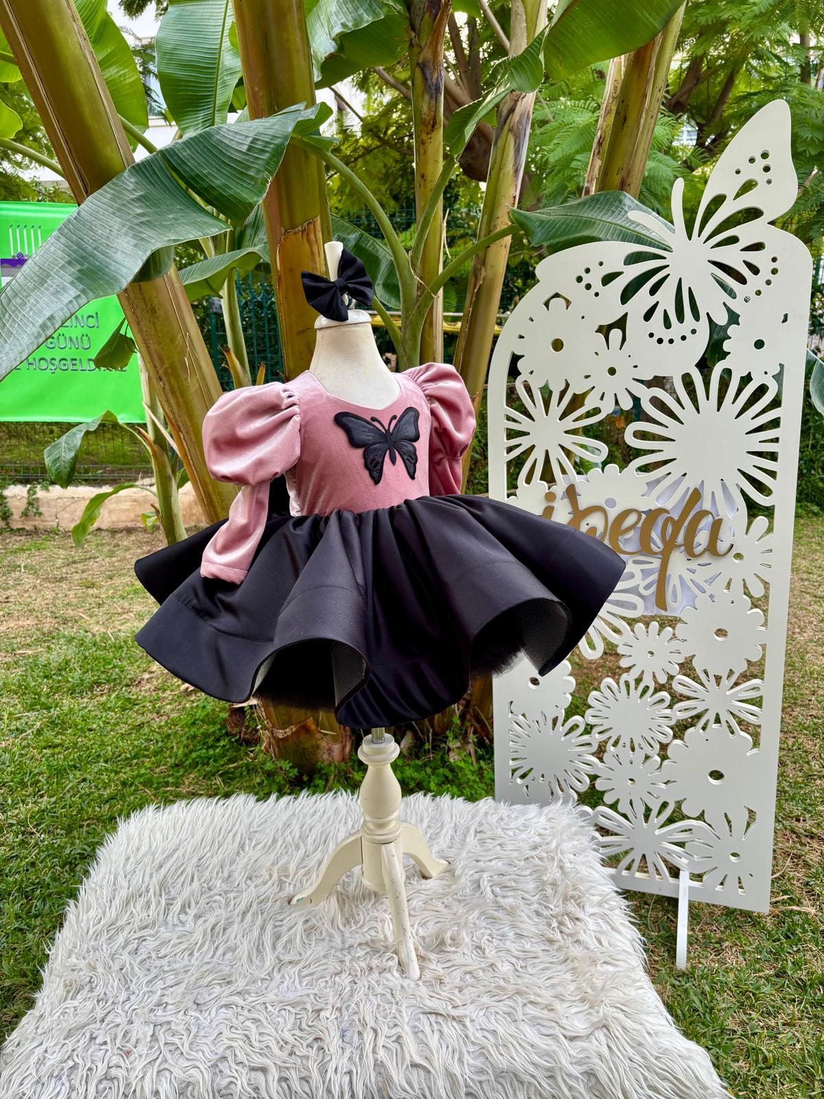 Pudra Kadife Kız Çocuk Abiye - Bebek Doğum Günü Elbisesi - ipeqakids – kız çocuk elbisesi