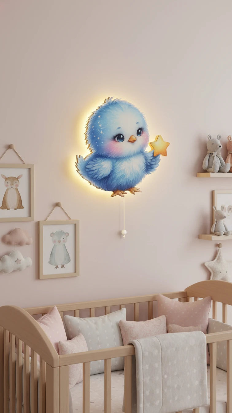 Kuş Pilli Led Işıklı Bebek Odası Ahşap Duvar Dekoru - Gece Lambası – kız çocuk elbisesi