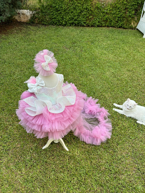 Beyaz Pembe Payetli Kız Çocuk Abiye – kız çocuk elbisesi