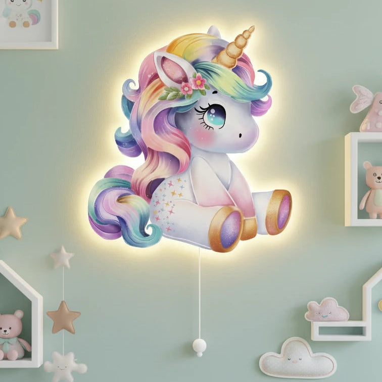 Unicorn Pilli Led Işıklı Bebek Odası Ahşap Duvar Dekoru - Gece Lambası – kız çocuk elbisesi
