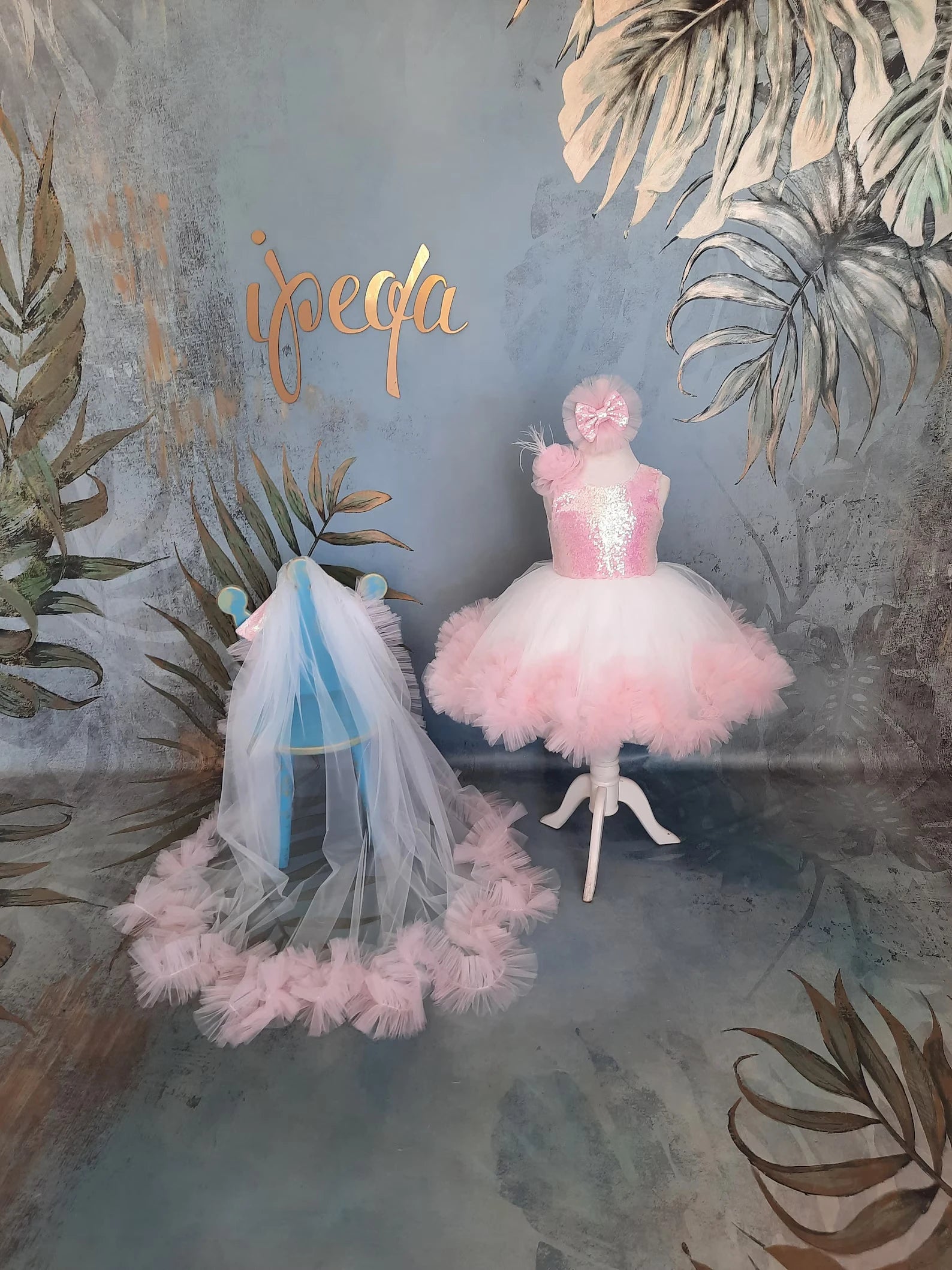 Pudra Beyaz Kız Çocuk Abiye - ipeqakids – kız çocuk elbisesi