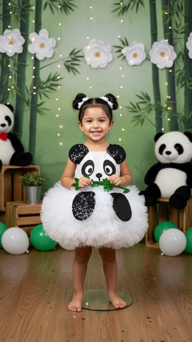 Panda Temalı Kız Çocuk Abiye - Bebek Parti Kostümü - ipeqakids – kız çocuk elbisesi