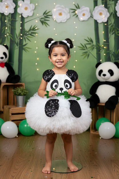Panda Temalı Kız Çocuk Abiye - Bebek Parti Kostümü - ipeqakids – kız çocuk elbisesi