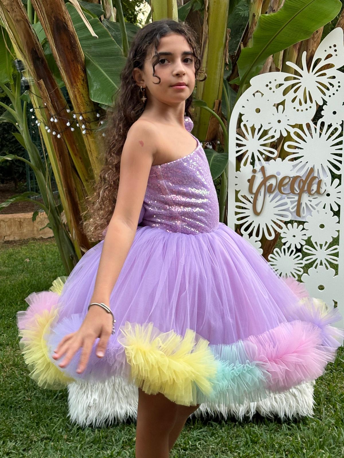 Renkli Unicorn Kız Çocuk Abiye - Bebek Doğum Günü Elbisesi - ipeqakids – kız çocuk elbisesi