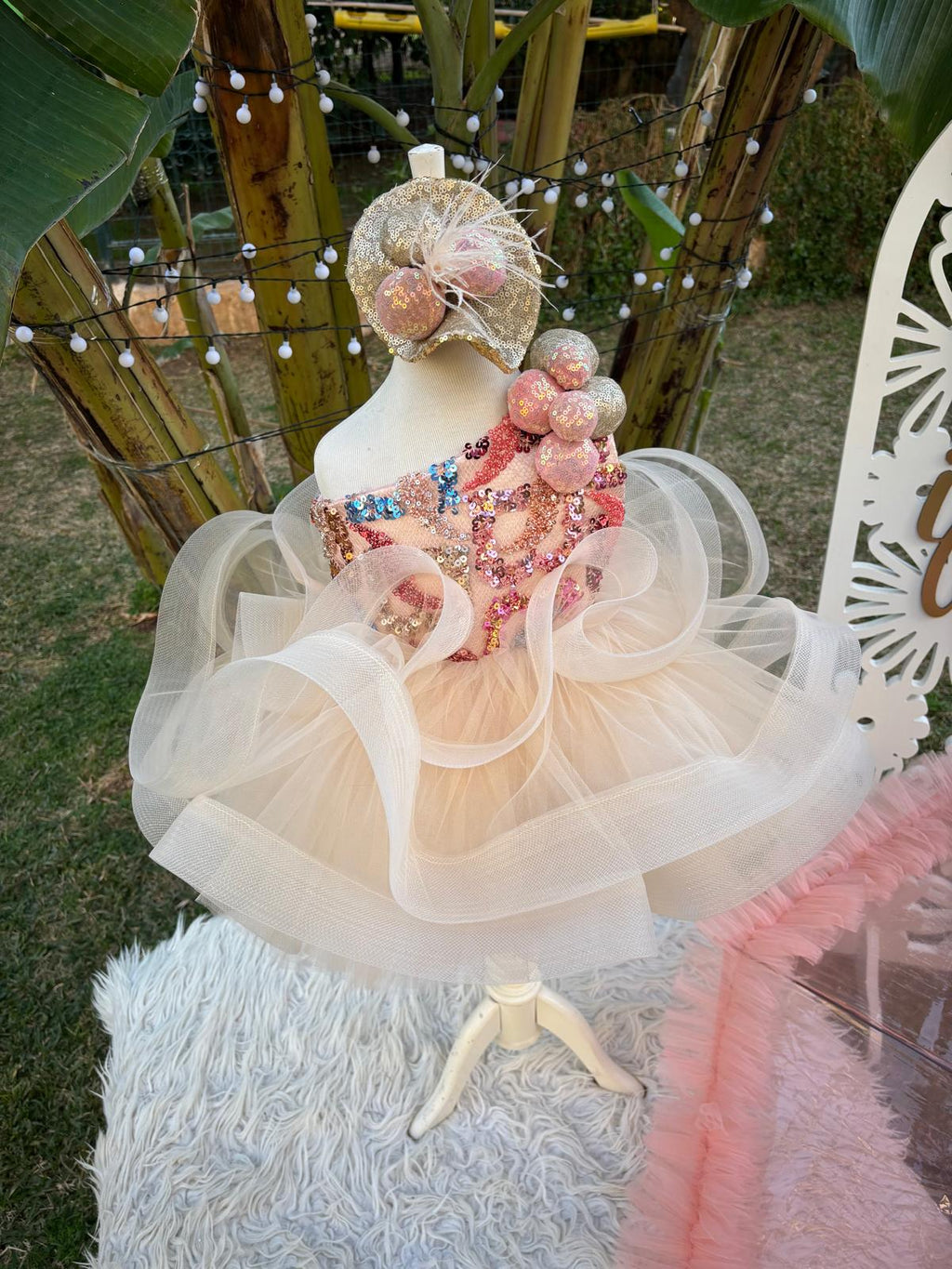 Somon Ponponlu Kız Çocuk Abiye - Bebek Parti Kostümü - ipeqakids – kız çocuk elbisesi