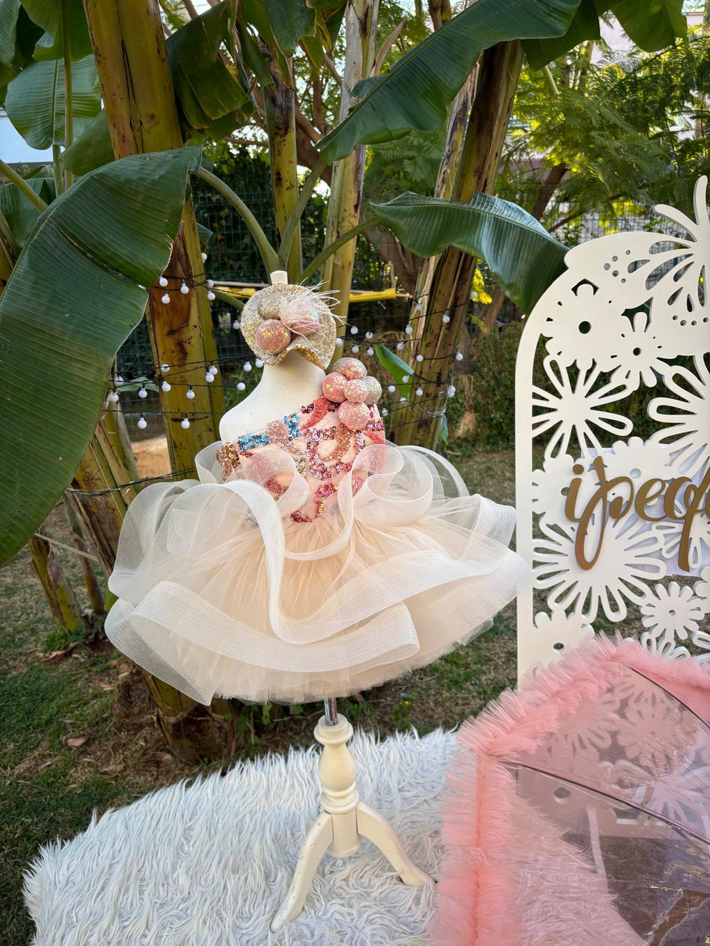 Somon Ponponlu Kız Çocuk Abiye - Bebek Parti Kostümü - ipeqakids – kız çocuk elbisesi