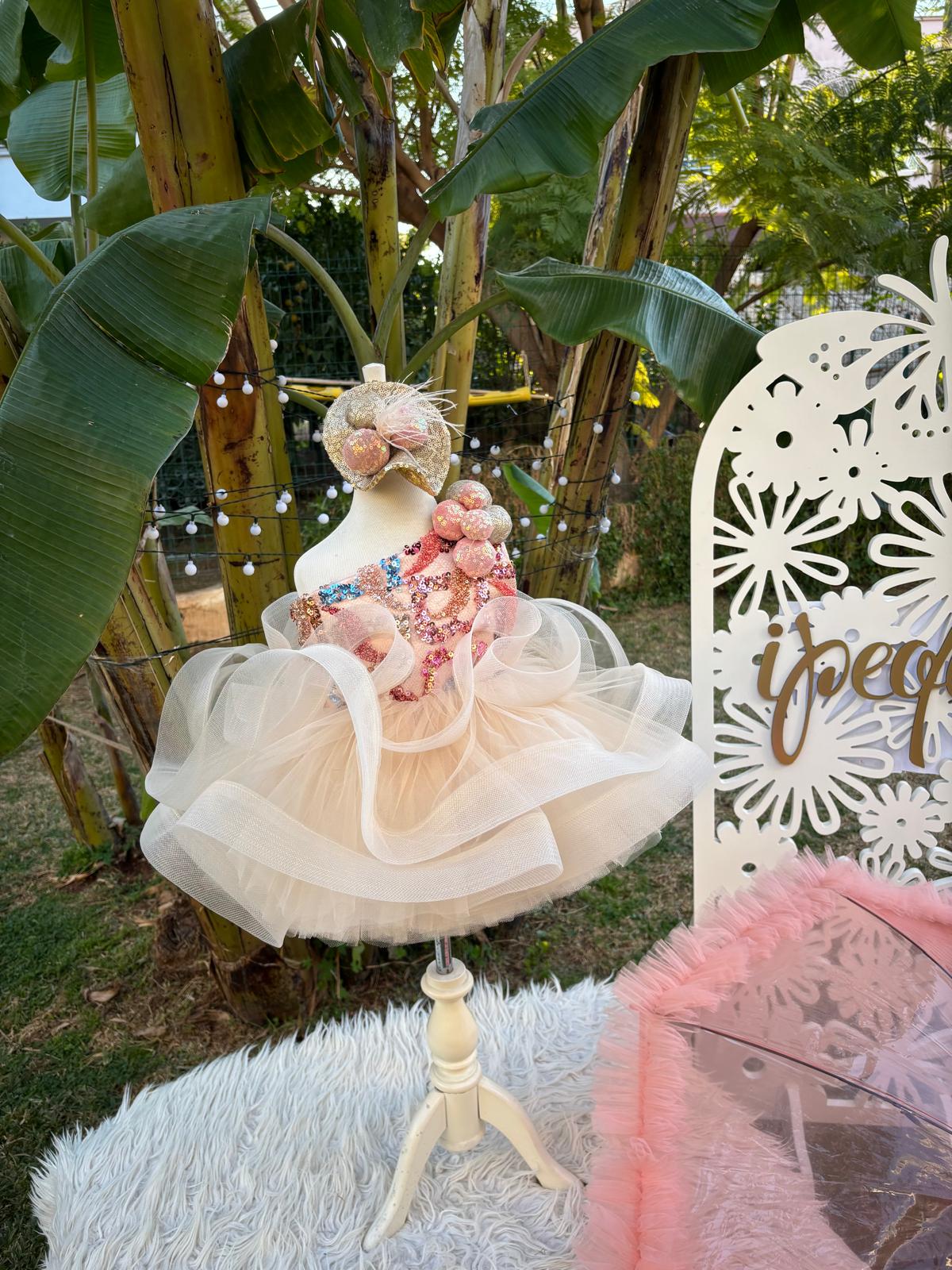 Somon Ponponlu Kız Çocuk Abiye - Bebek Parti Kostümü - ipeqakids – kız çocuk elbisesi