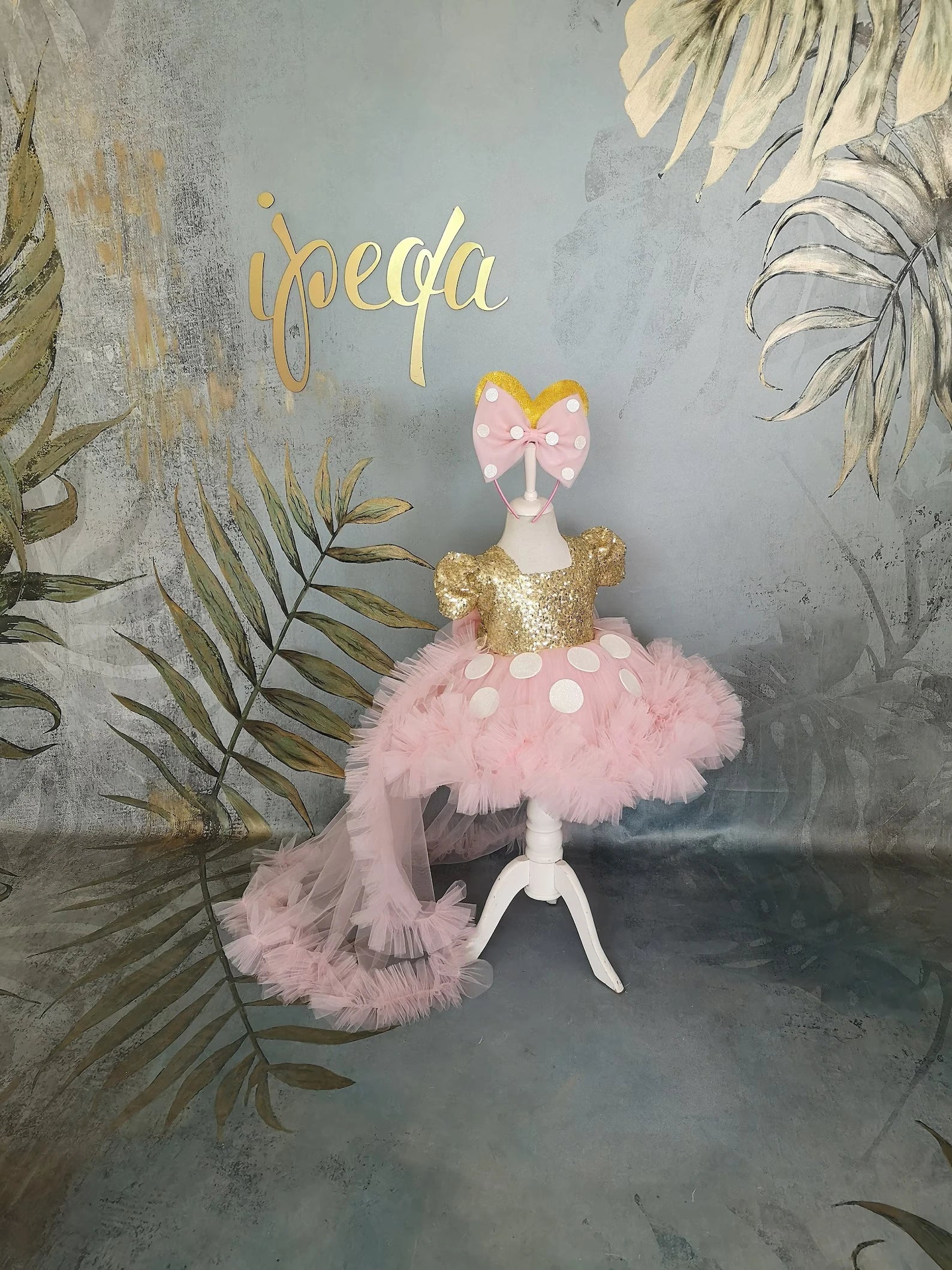 Kız Çocuk Purda Altın Minnie Mouse Kostümü TAÇ DAHİL - Çocuk Abiye Elbise -ipeqakids   – kız çocuk elbisesi