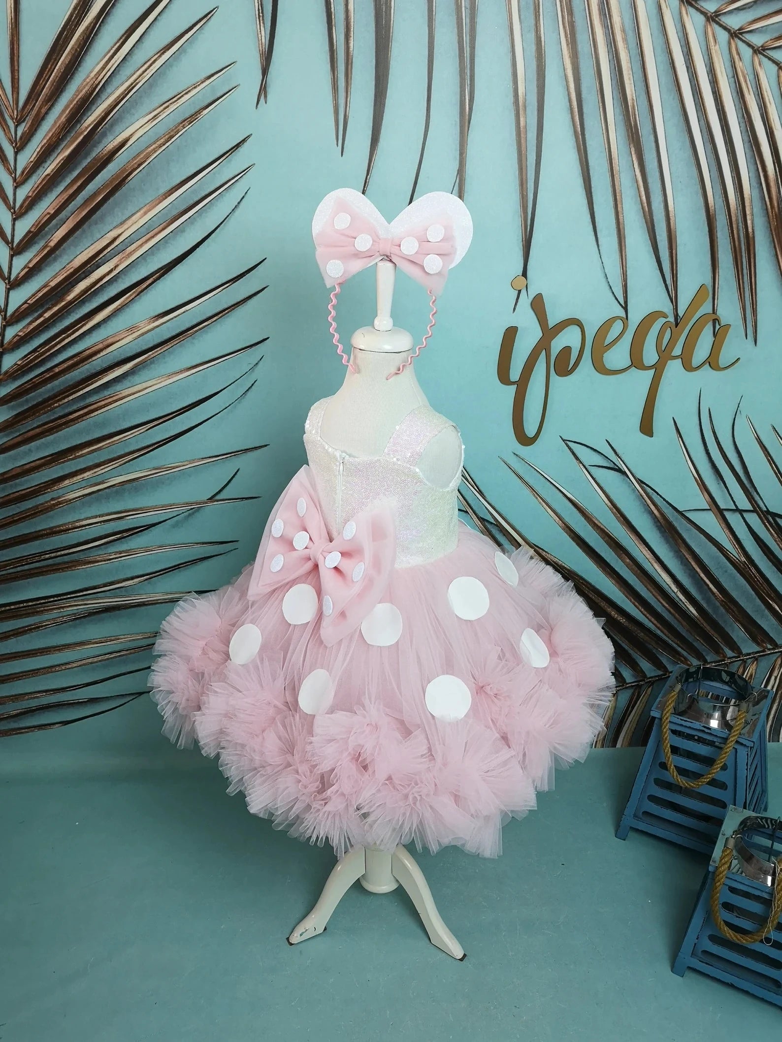 Kız Çocuk Purda Beyaz Minnie Mouse Kostümü TAÇ DAHİL- Çocuk Abiye Elbise -ipeqakids  – kız çocuk elbisesi