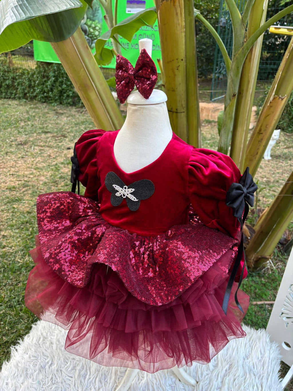 Bordo Kadife Kız Çocuk Abiye - Bebek Doğum Günü Elbisesi - ipeqakids – kız çocuk elbisesi