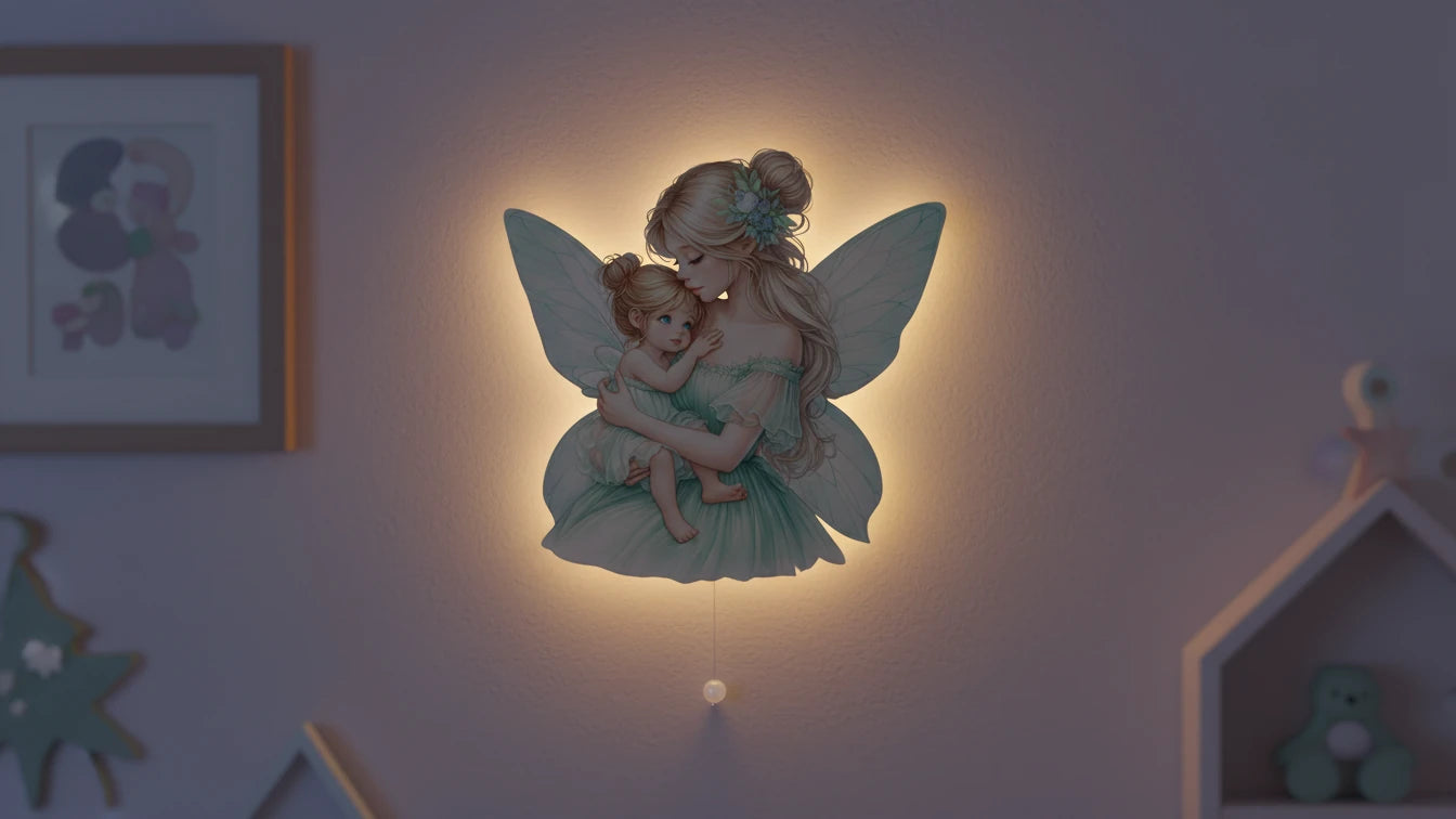 Melek Anne Kız Pilli Led Işıklı Ahşap Duvar Dekoru – kız çocuk elbisesi