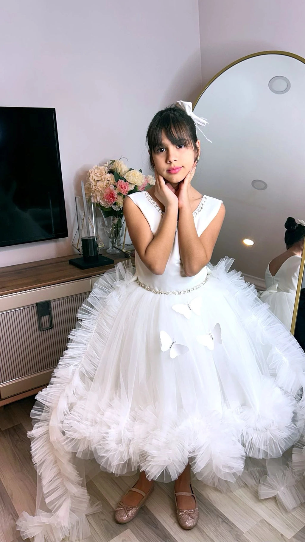 Beyaz Kristalli Kız Çocuk Abiye kolsuz - ipeqakids – kız çocuk elbisesi