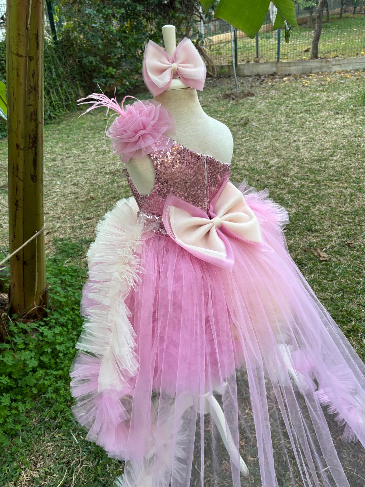 Pembe Bej Tütülü Kız Çocuk Abiye - Bebek Parti Kostümü - ipeqakids – kız çocuk elbisesi