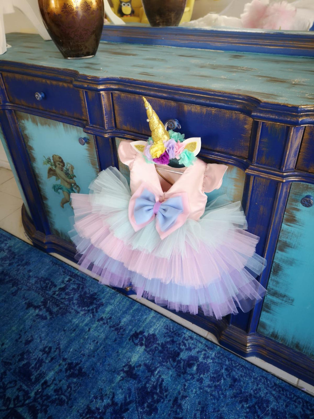 Kısa Unicorn Elbise - Kız Çocuk Abiye - Bebek Doğum Günü Elbisesi - ipeqakids – kız çocuk elbisesi