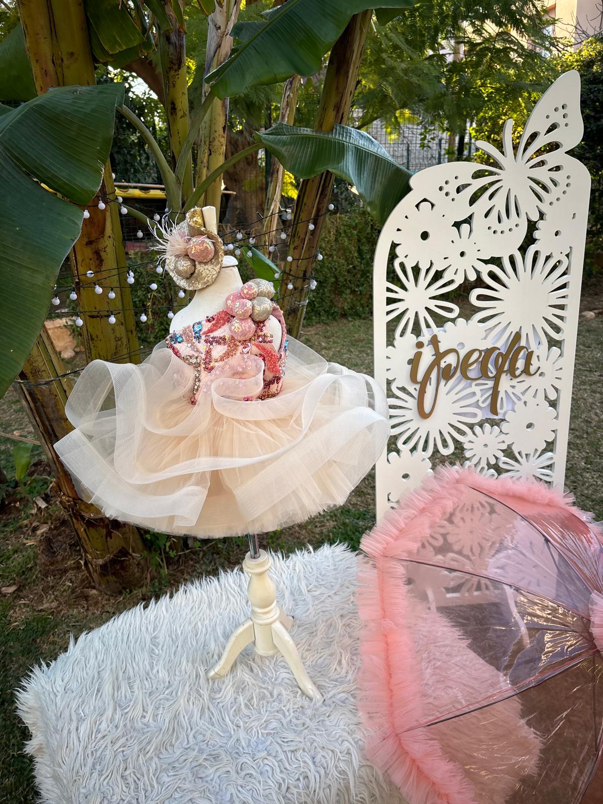 Somon Ponponlu Kız Çocuk Abiye - Bebek Parti Kostümü - ipeqakids – kız çocuk elbisesi