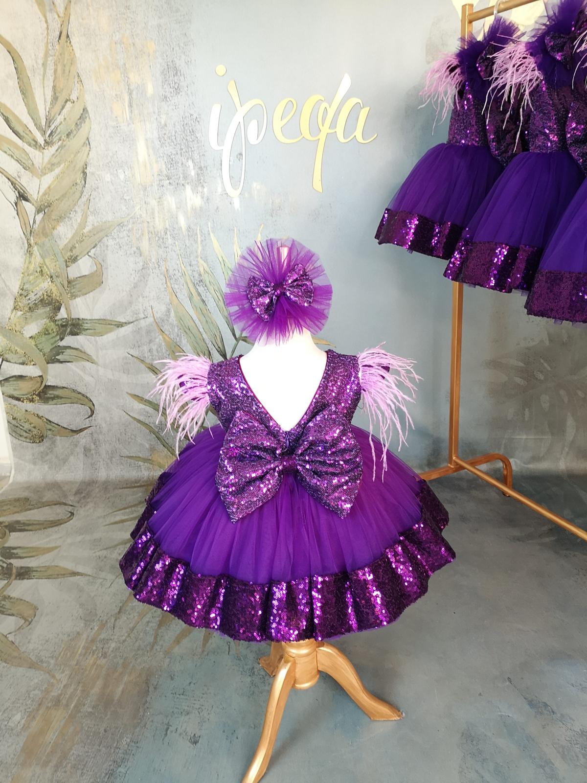 Mor Payetli Tütülü Kız Çocuk Abiye - Bebek Doğum Günü Elbisesi - ipeqakids – kız çocuk elbisesi