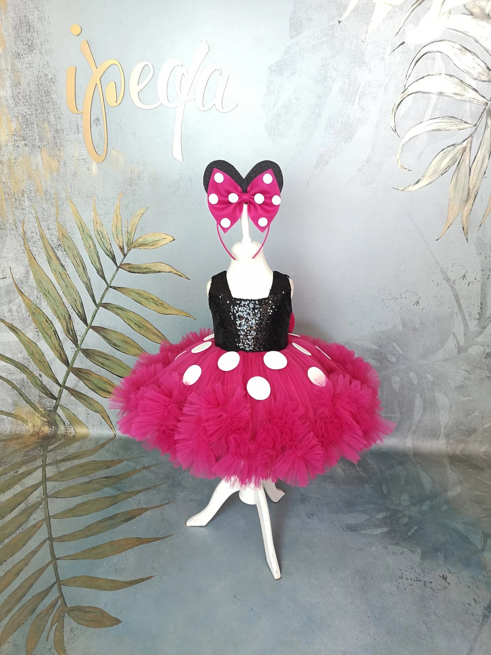 Kız Çocuk Fuşya Mickey Mouse Kostümü Taç DAHİL - Çocuk Abiye Elbise -ipeqakids – kız çocuk elbisesi