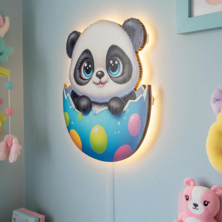 Panda Pilli Led Işıklı Bebek Odası Ahşap Duvar Dekoru - Gece Lambası – kız çocuk elbisesi