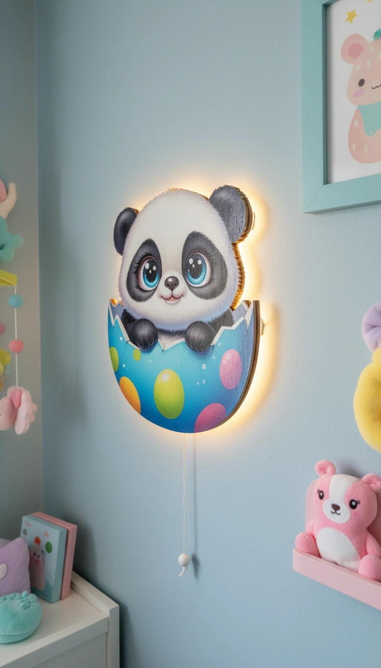 Panda Pilli Led Işıklı Bebek Odası Ahşap Duvar Dekoru - Gece Lambası – kız çocuk elbisesi