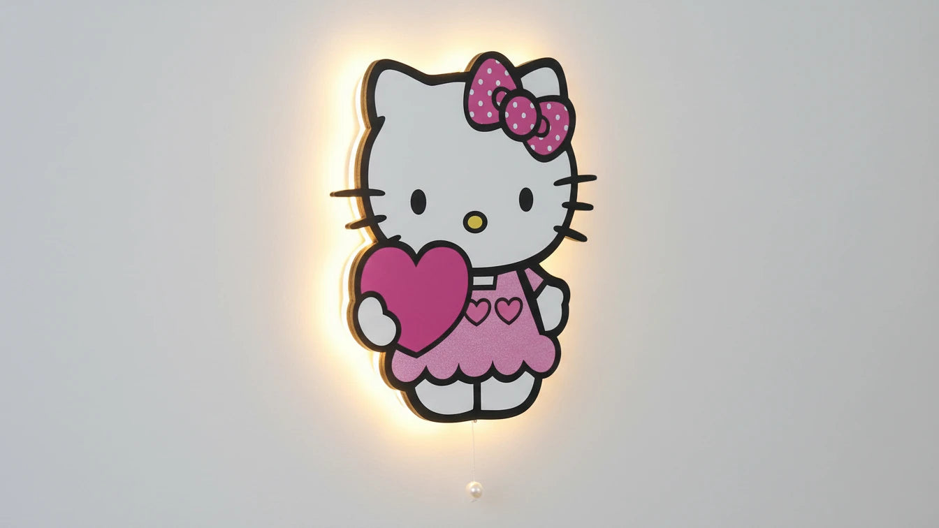 Hello Kitty Pilli Led Işıklı Bebek Odası Ahşap Duvar Dekoru - Gece Lambası – kız çocuk elbisesi