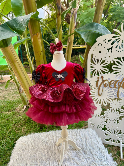 Bordo Kadife Kız Çocuk Abiye - Bebek Doğum Günü Elbisesi - ipeqakids – kız çocuk elbisesi