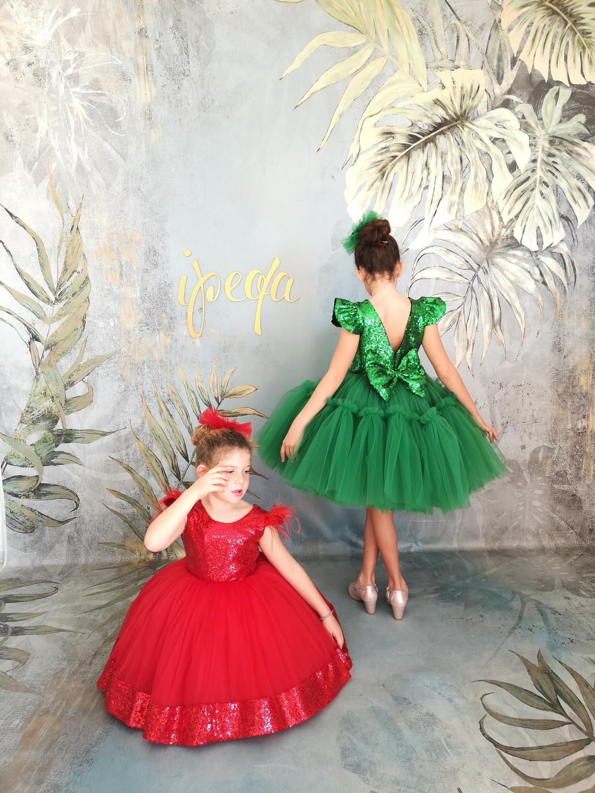 Yılbaşı Yeşil Tütülü Kabarık Kız Çocuk Abiye - Bebek Doğum Günü Elbisesi - ipeqakids – kız çocuk elbisesi