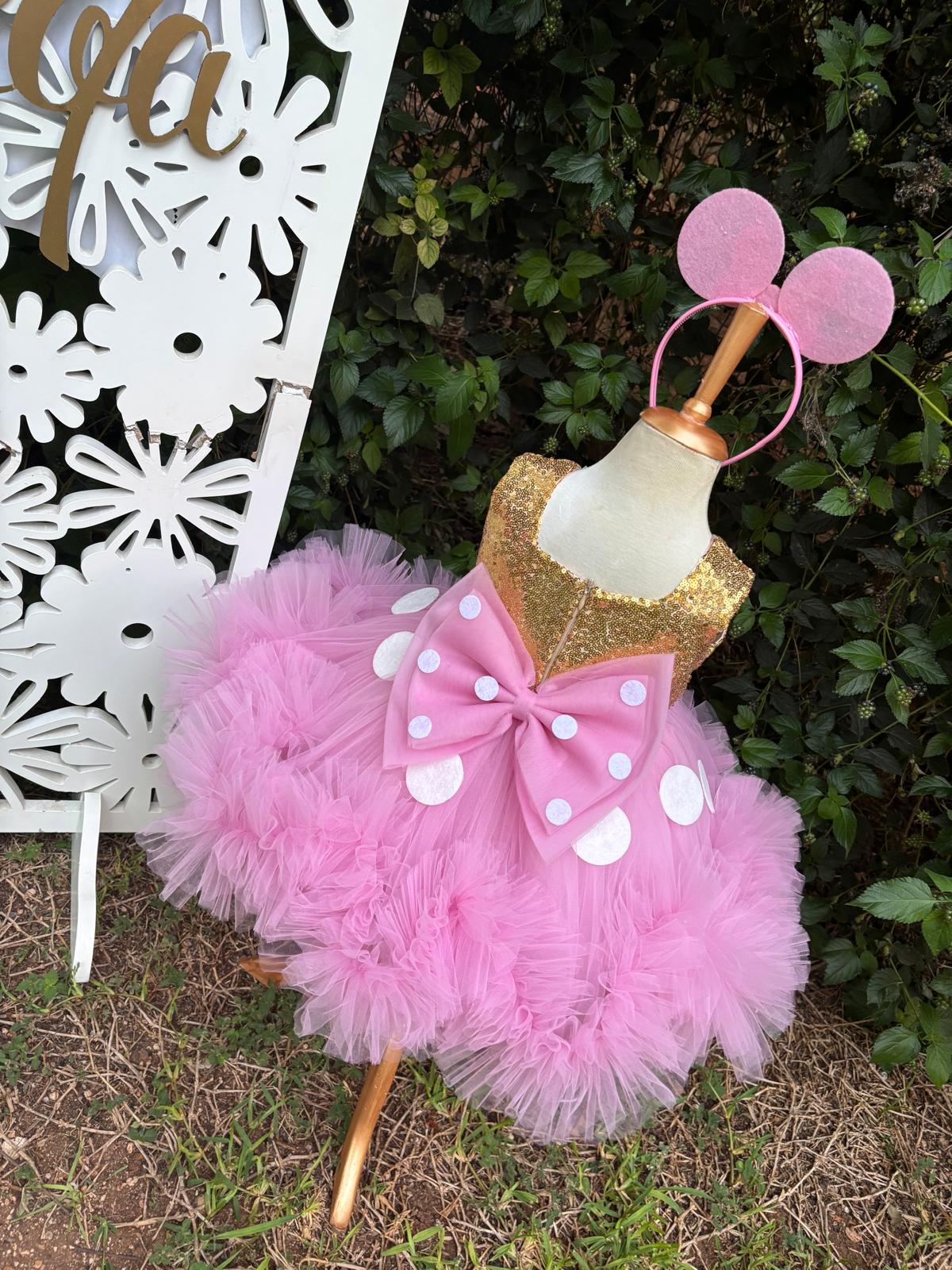 Kız Çocuk Pembe Altın Minnie Mouse Kostümü TAÇ DAHİL - Çocuk Abiye Elbise -ipeqakids   – kız çocuk elbisesi