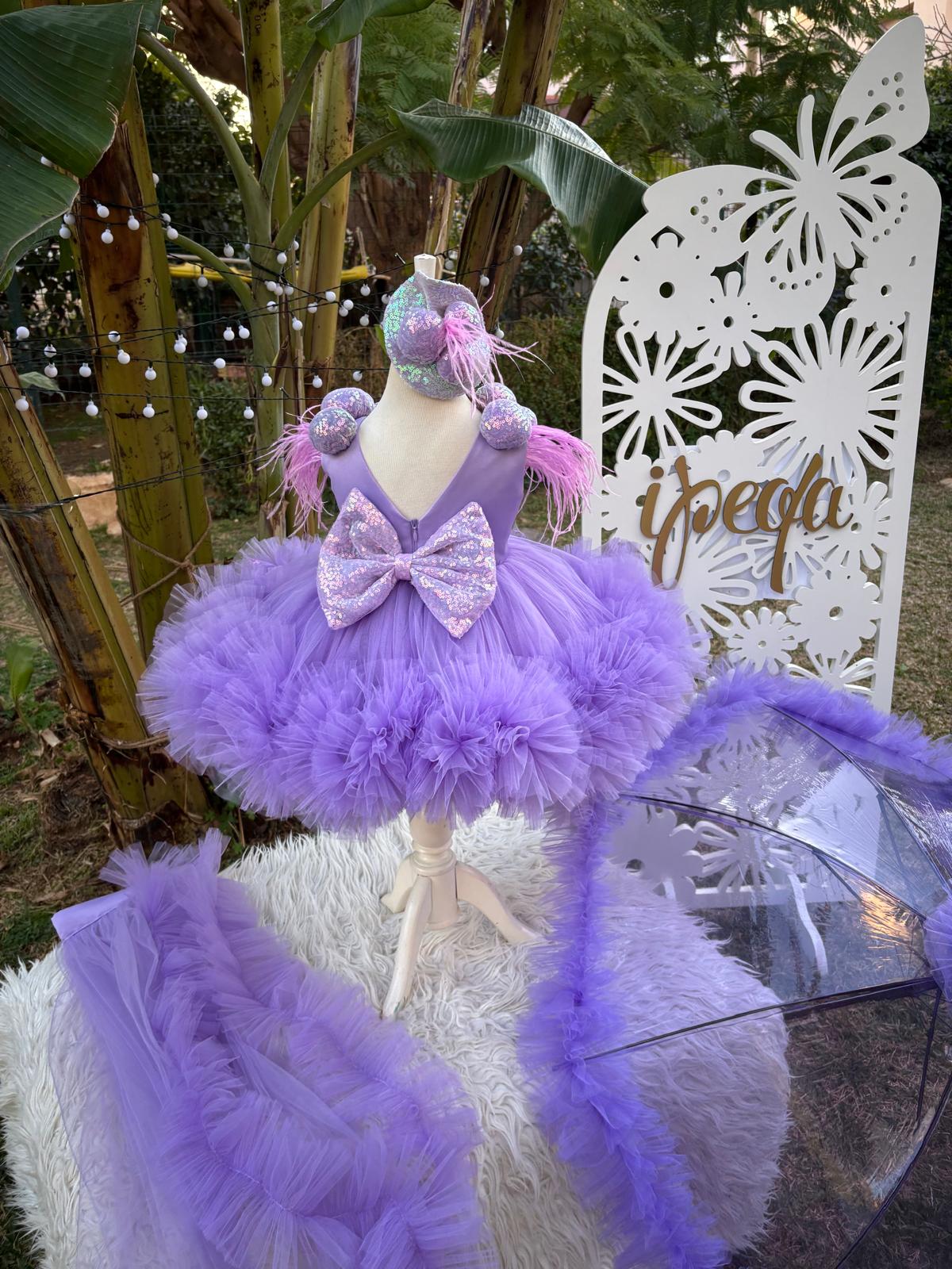 Lila Ponponlu Kız Çocuk Abiye - Bebek Parti Kostümü - ipeqakids – kız çocuk elbisesi