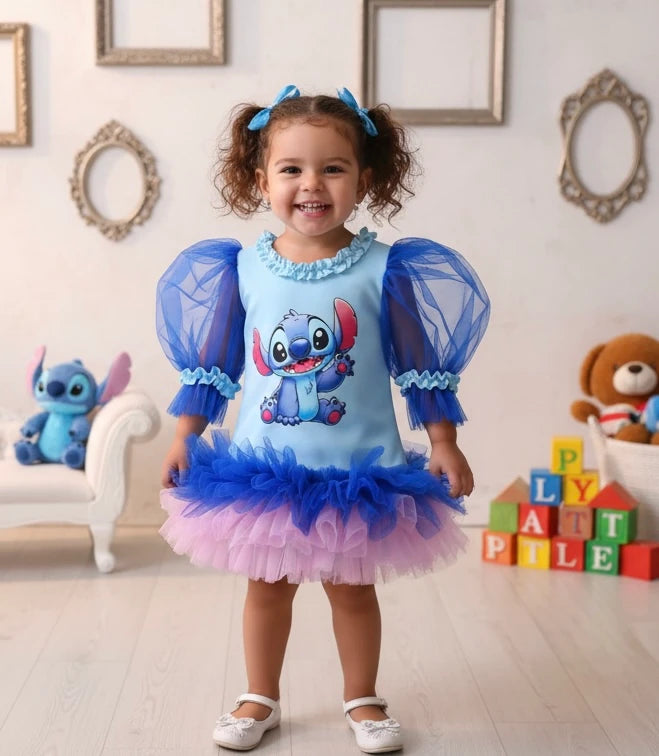 Stitch Baskılı Kız Çocuk Elbisesi - ipeqakids – kız çocuk elbisesi