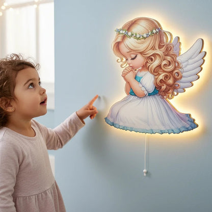 Melek Pilli Led Işıklı Ahşap Duvar Dekoru – kız çocuk elbisesi