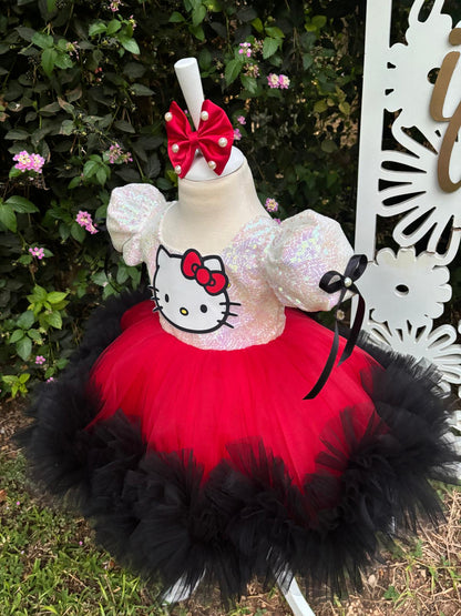 Kırmızı Hello Kitty Kız Çocuk Abiye - Bebek Doğum Günü Elbisesi - ipeqakids – kız çocuk elbisesi