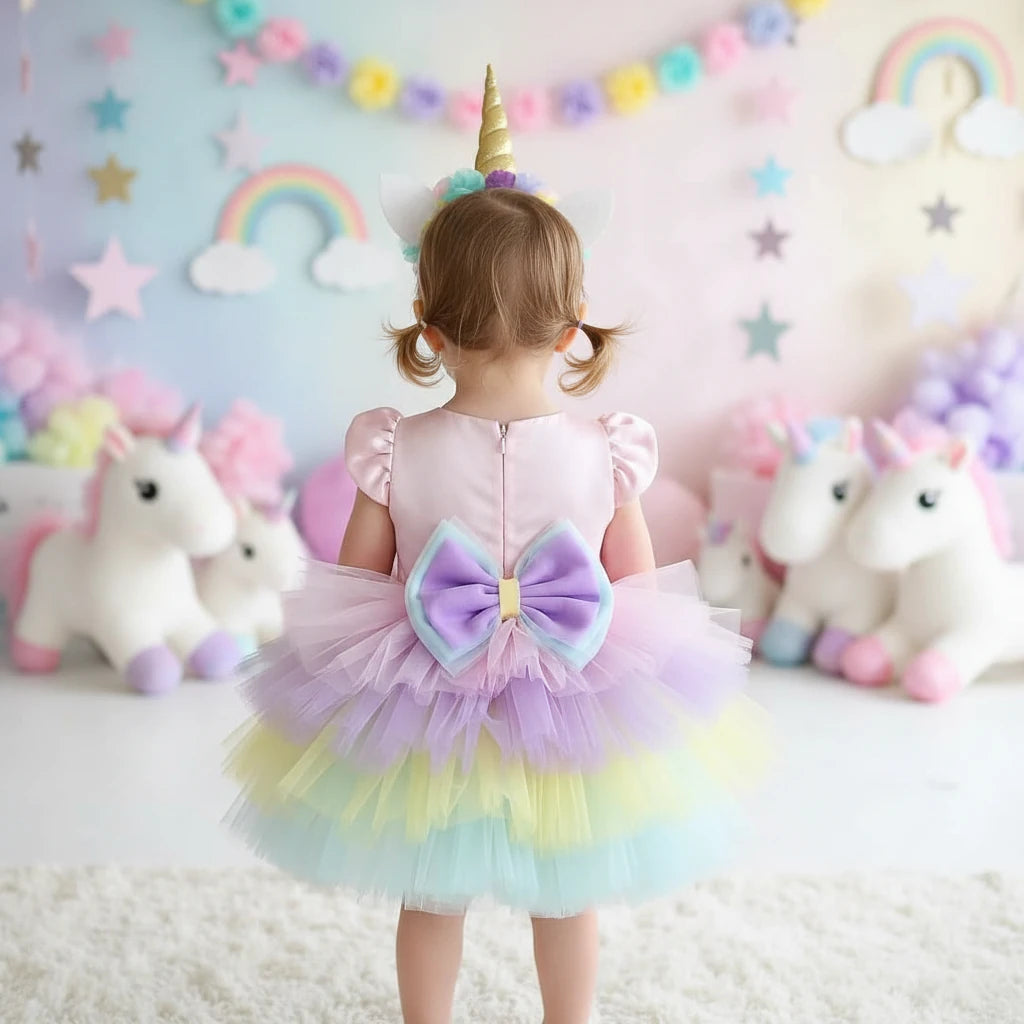Kısa Unicorn Elbise - Kız Çocuk Abiye - Bebek Doğum Günü Elbisesi - ipeqakids – kız çocuk elbisesi