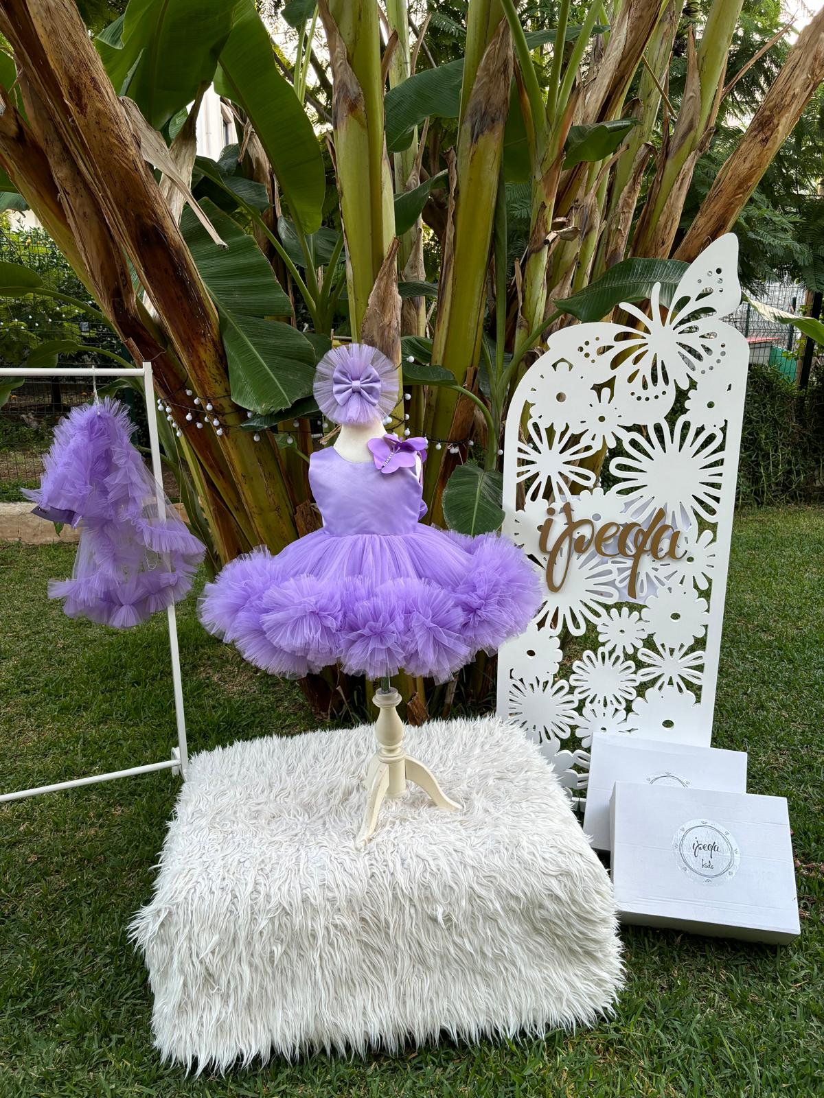 Lila Kelebekli Kız Çocuk Abiye - Bebek Doğum Günü Elbisesi - ipeqakids – kız çocuk elbisesi