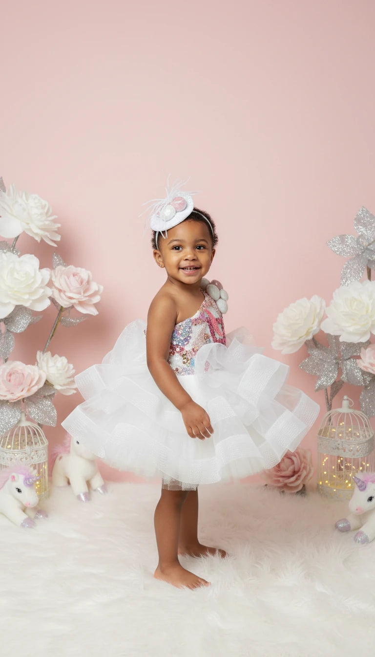 Beyaz Somon Ponponlu Kız Çocuk Abiye - Bebek Parti Kostümü - ipeqakids – kız çocuk elbisesi
