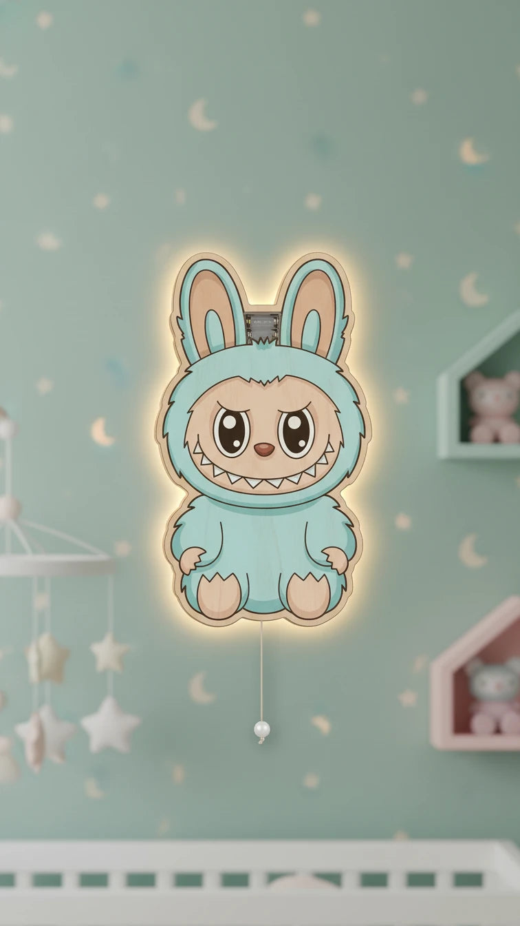 Labubu Pilli Led Işıklı 1 Adet Bebek Odası Ahşap Duvar Dekoru - Gece Lambası – kız çocuk elbisesi