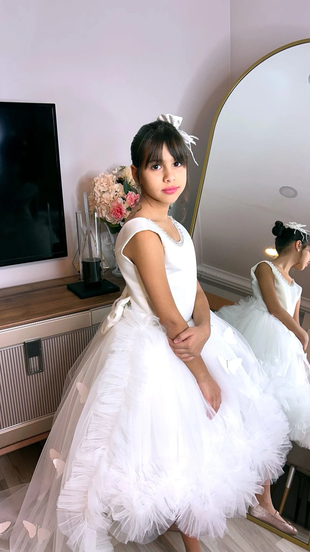 Beyaz Kristalli Kız Çocuk Abiye kolsuz - ipeqakids – kız çocuk elbisesi