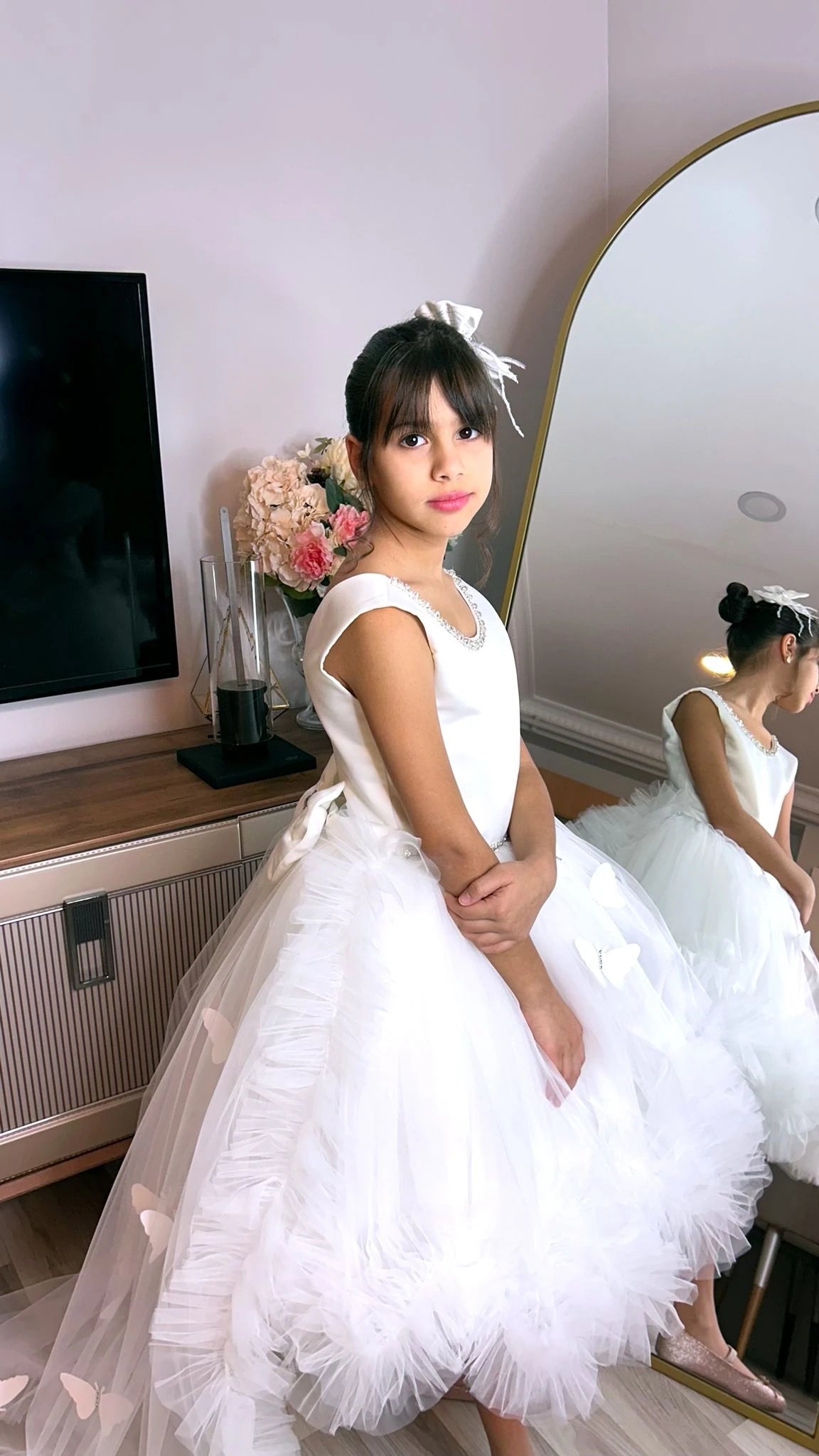 Beyaz Kristalli Kız Çocuk Abiye kolsuz - ipeqakids – kız çocuk elbisesi