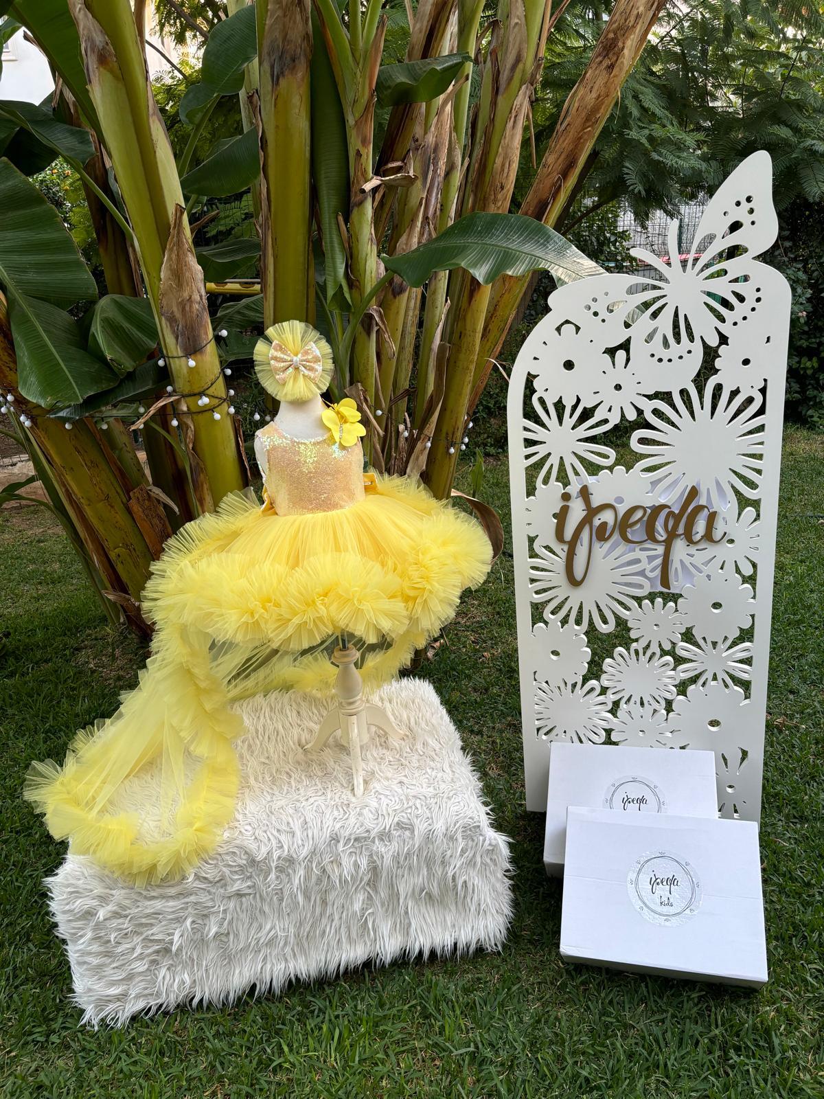 Sarı Kelebekli Kız Çocuk Abiye - Bebek Doğum Günü Elbisesi - ipeqakids – kız çocuk elbisesi