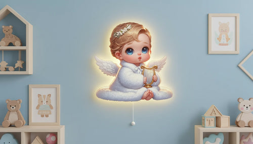 Bebek Melek Pilli Led Işıklı Bebek Odası Ahşap Duvar Dekoru - Gece Lambası – kız çocuk elbisesi