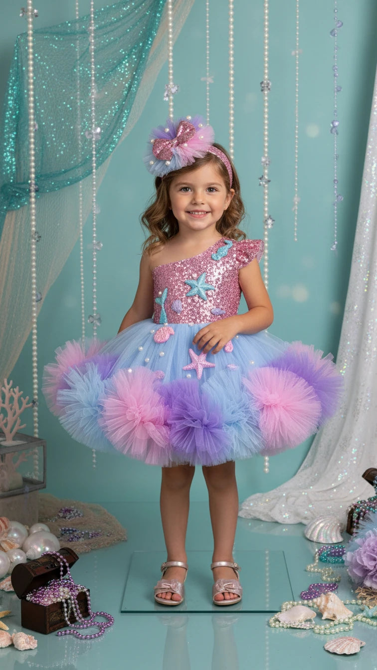 Deniz kızı Temalı Doğumgünü Parti Elbisesi - Bebek Parti Kostümü - ipeqakids – kız çocuk elbisesi