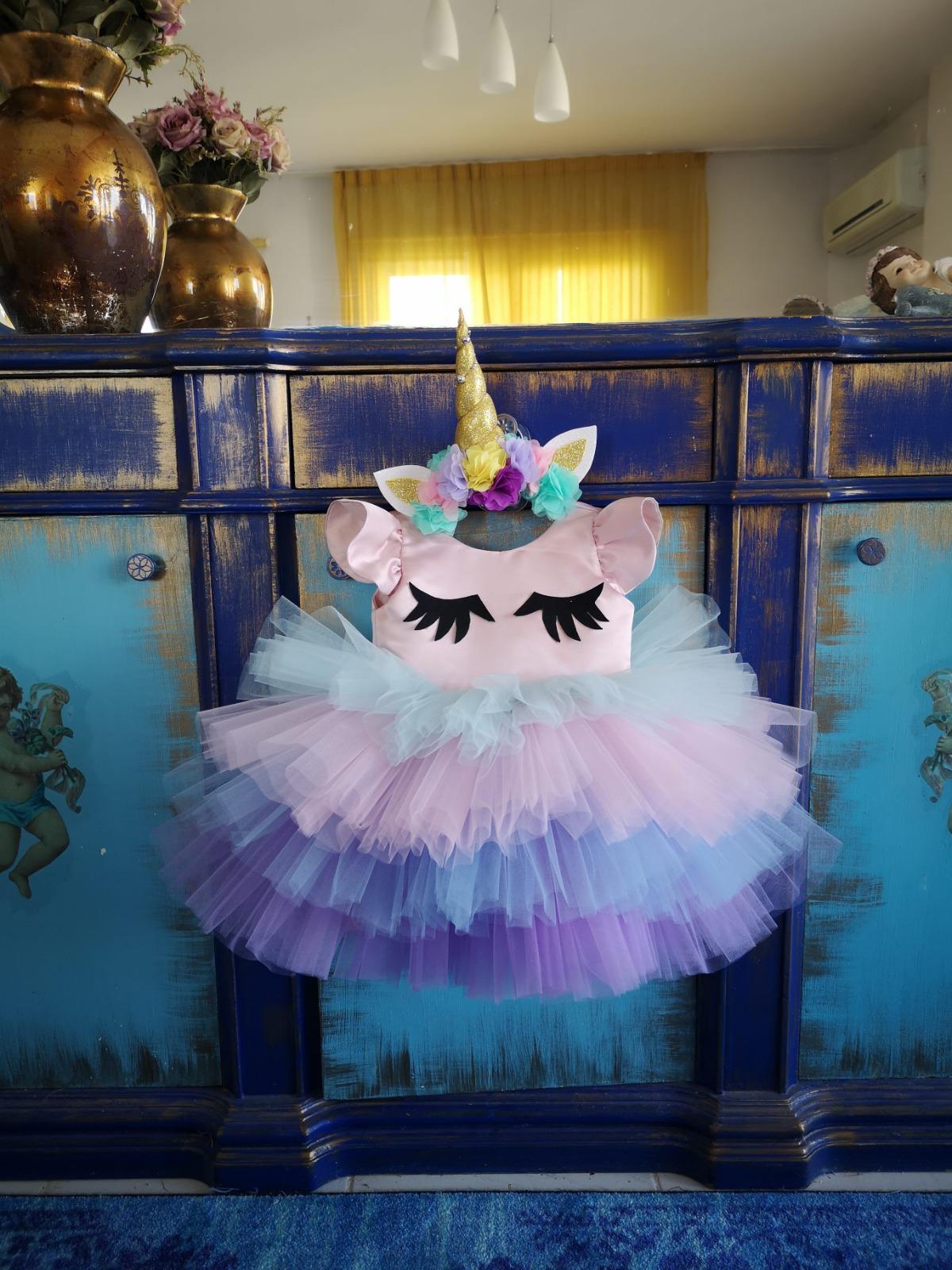 Kısa Unicorn Elbise - Kız Çocuk Abiye - Bebek Doğum Günü Elbisesi - ipeqakids – kız çocuk elbisesi