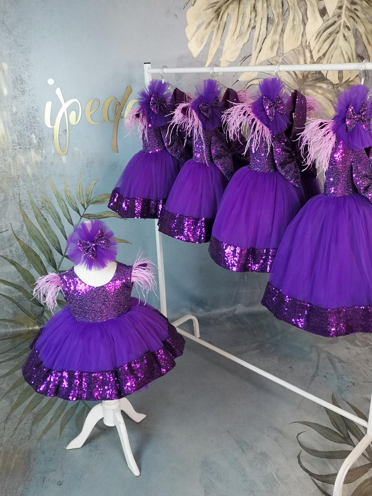 Mor Payetli Tütülü Kız Çocuk Abiye - Bebek Doğum Günü Elbisesi - ipeqakids – kız çocuk elbisesi