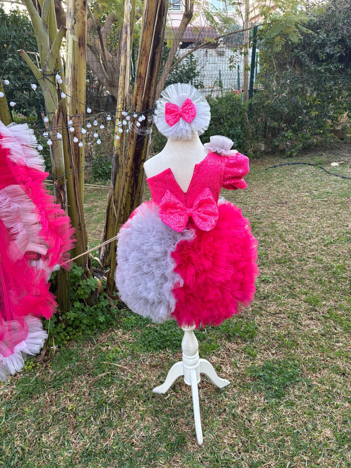 Fuşya Gri Tütülü Kız Çocuk Abiye - Bebek Parti Kostümü - ipeqakids – kız çocuk elbisesi