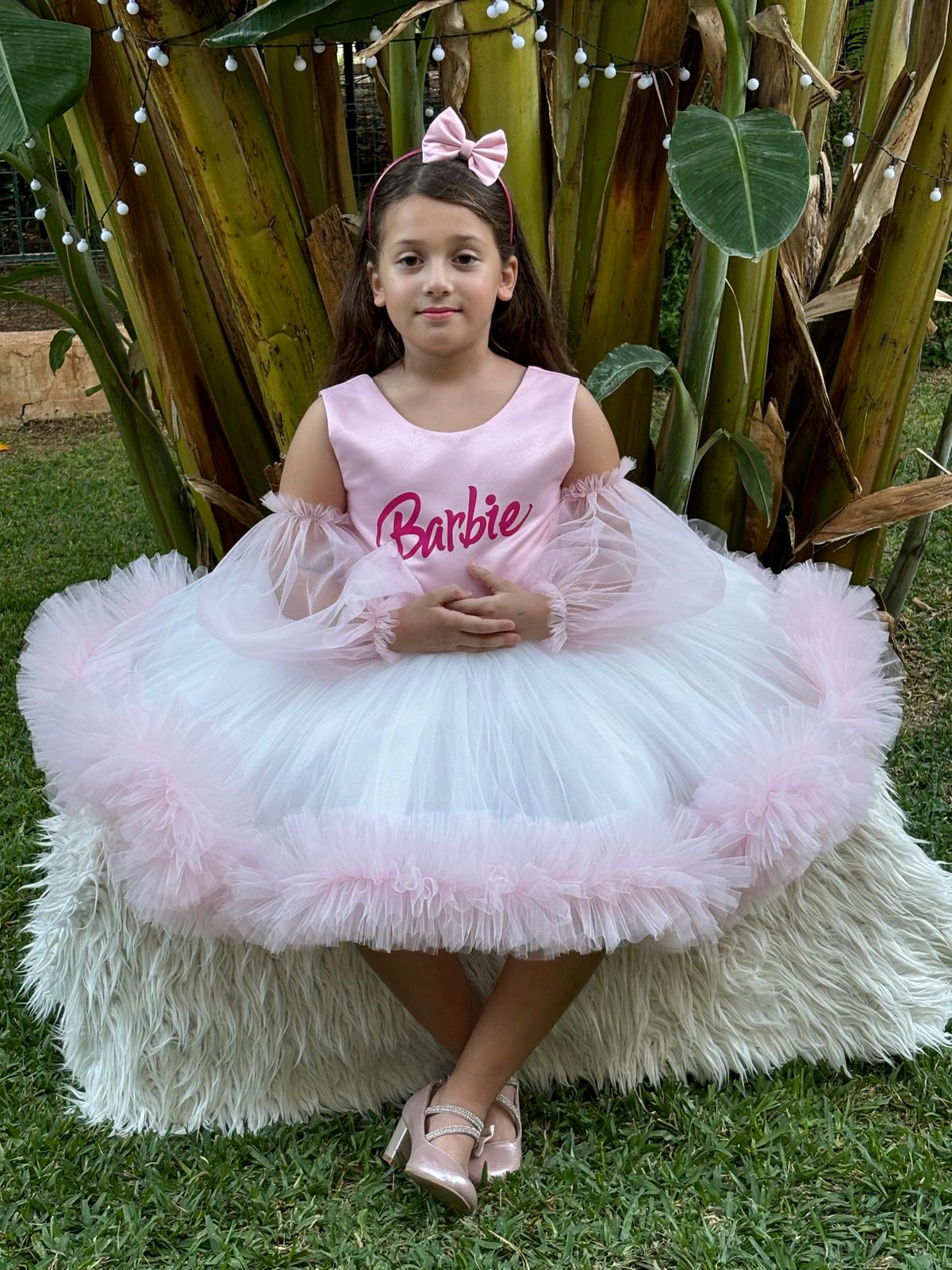 Barbie Temalı Kız Çocuk Abiye - Bebek Doğum Günü Elbisesi - ipeqakids – kız çocuk elbisesi